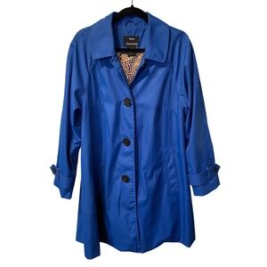 Stunning Dennis Basso Royal Blue Leopard Lined Trench Coat Women's Size L